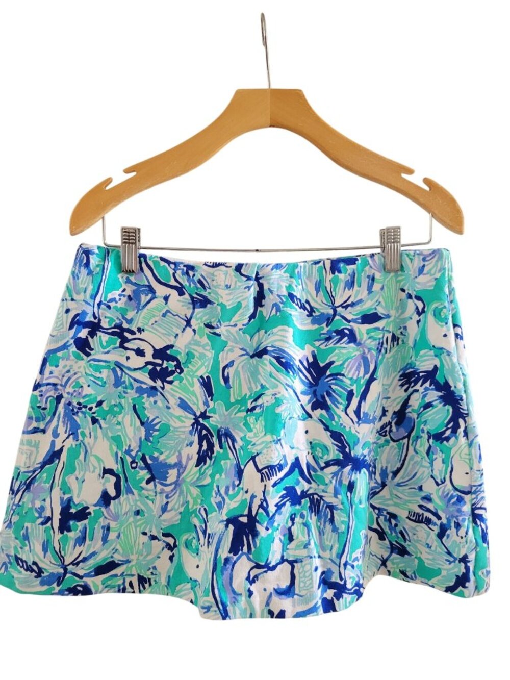 Lilly Pulitzer Elephant Print Blue Tennis Skort built in shorts Athletic size L